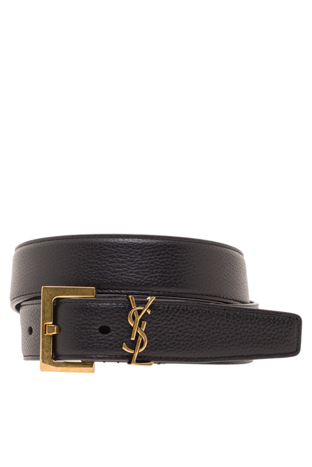 Saint Laurent алтын түсті тоғасы бар қара текстуралы былғарыдан жасалған cassandra әйелдер белбеуі 192794 - фото 1