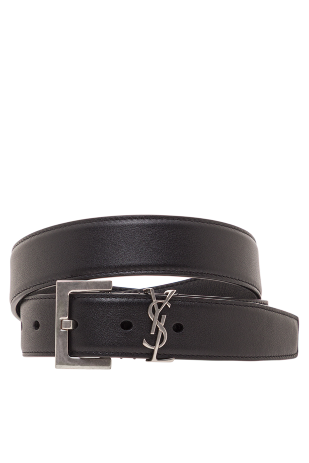 Saint Laurent қара түсті cassandra тегіс былғары белдігі, шаршы ілмегі бар 192795 - фото 1