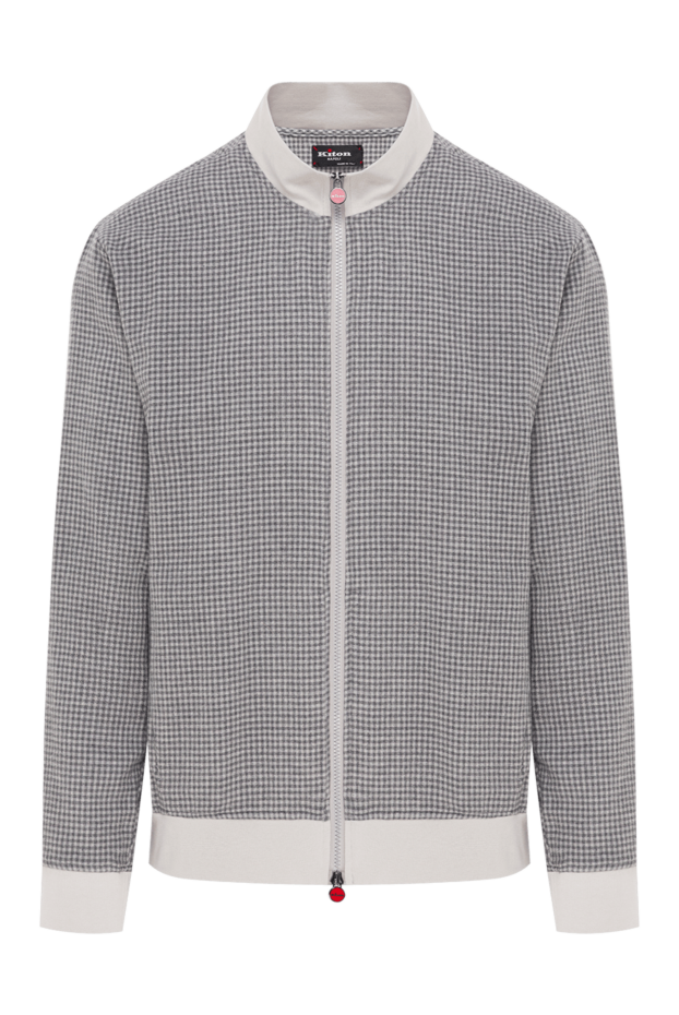 Kiton grey and white cotton bomber jacket with a small check pattern 192811 - photo 1