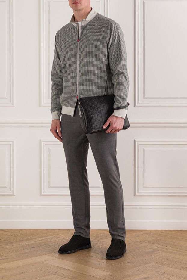 Kiton grey and white cotton bomber jacket with a small check pattern 192811 - photo 3