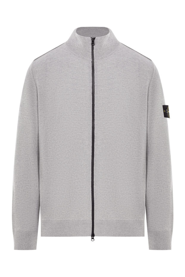 Stone Island серая шерстяная спортивная кофта на молнии с нашивкой-логотипом 192907 - фото 1