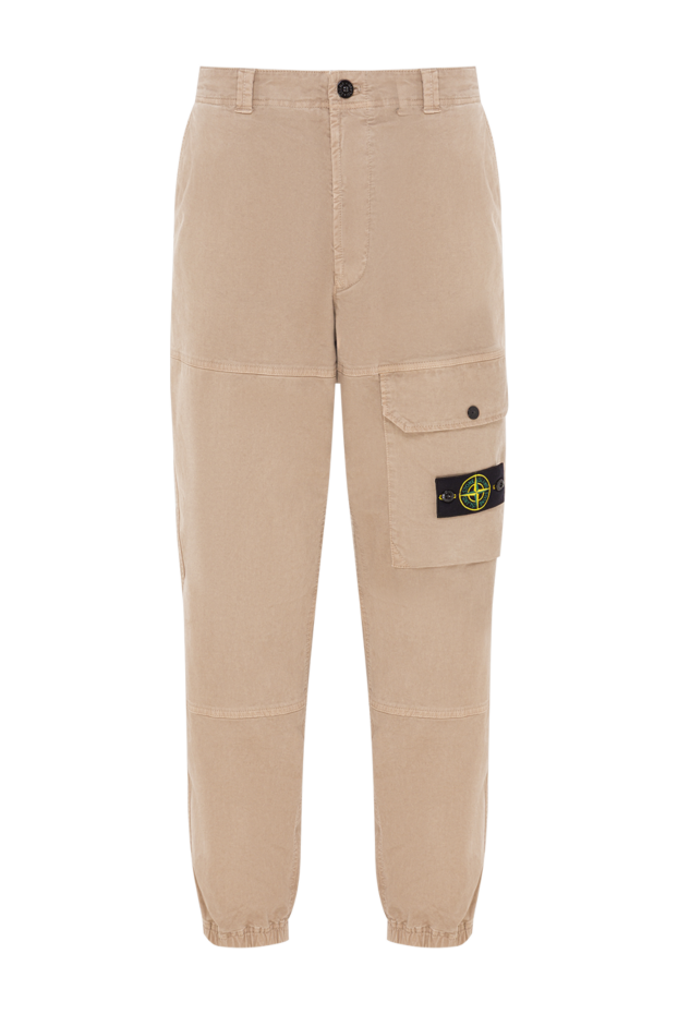 Stone Island бежевые брюки-карго из органического хлопка с эластичными манжетами 192912 - фото 1