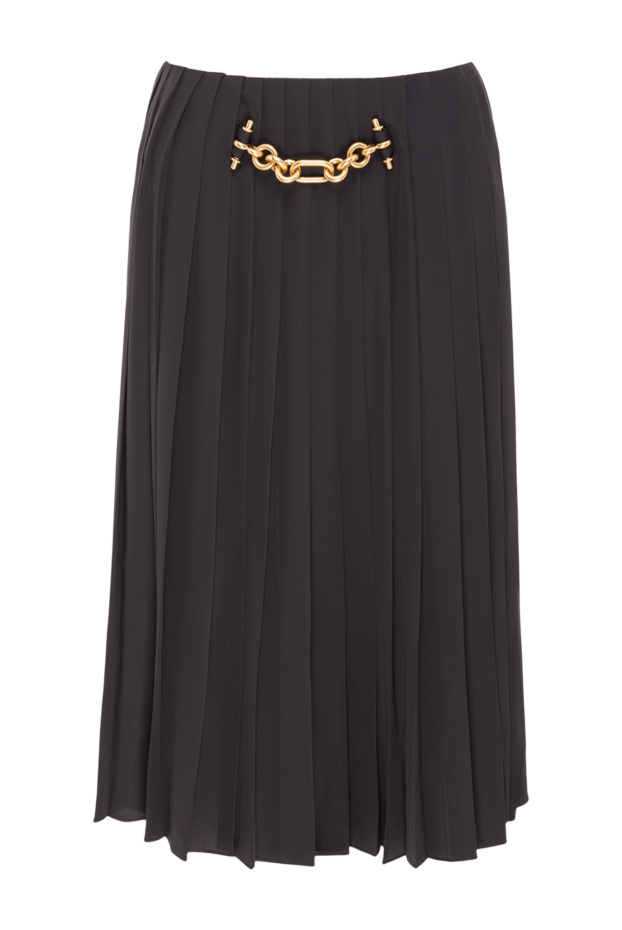 Balmain әшекейлі алтын алқасы бар қара түсті бүктелген миди юбка 193004 - фото 1