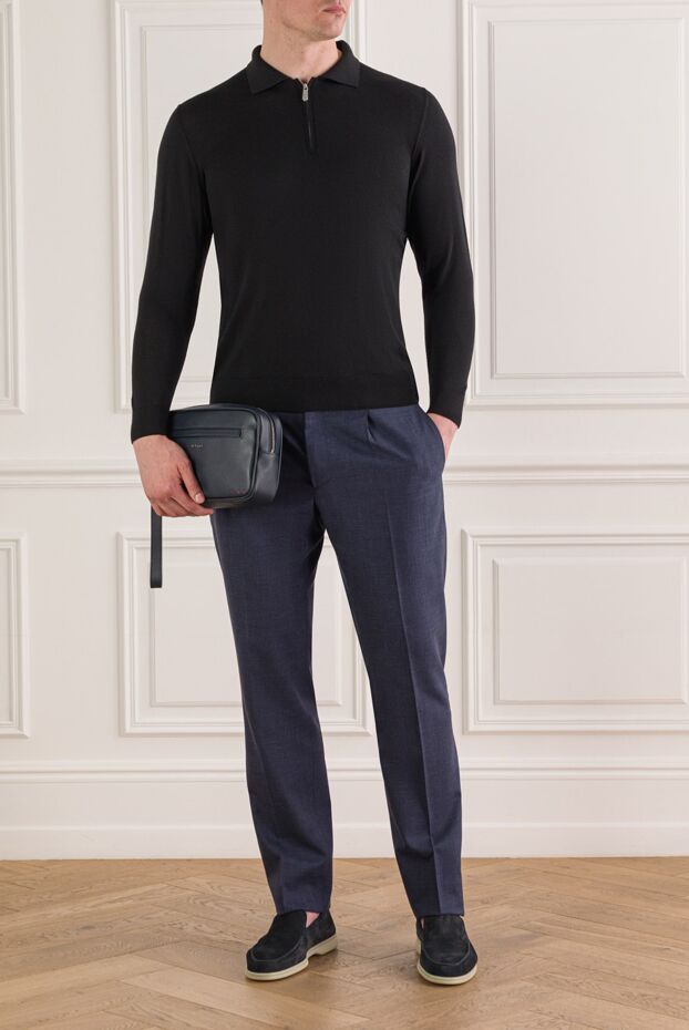 Svevo men's long sleeve polo shirt in black wool 193057 - photo 2