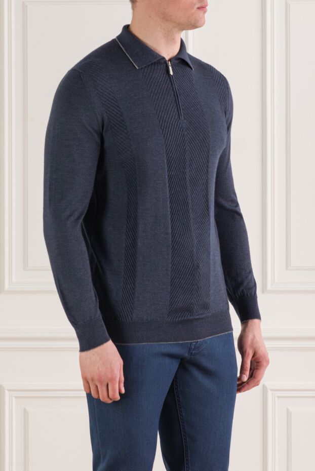 Svevo blue long sleeve knit polo shirt made of cashmere and silk 193058 - photo 2