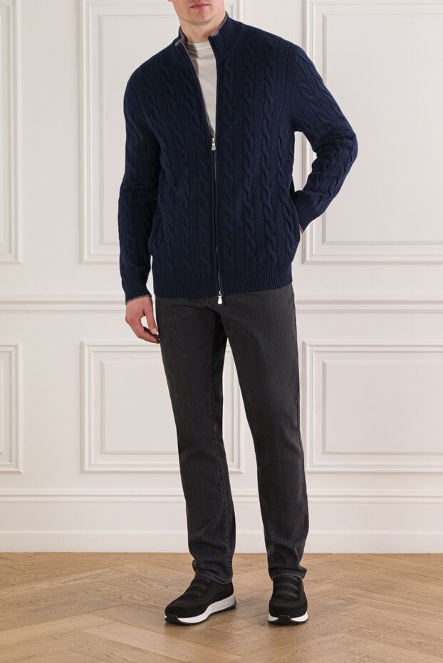 Gran Sasso blue men's zip-up cardigan made of soft cashmere 193071 - photo 2