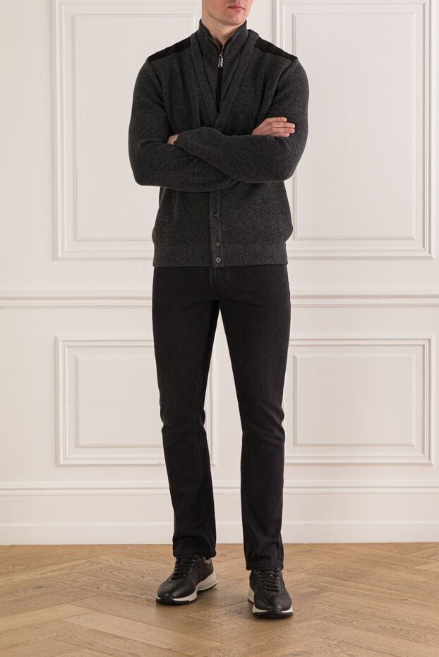Stefano Ricci black cotton jeans with contrasting burgundy stitching 193144 - photo 2