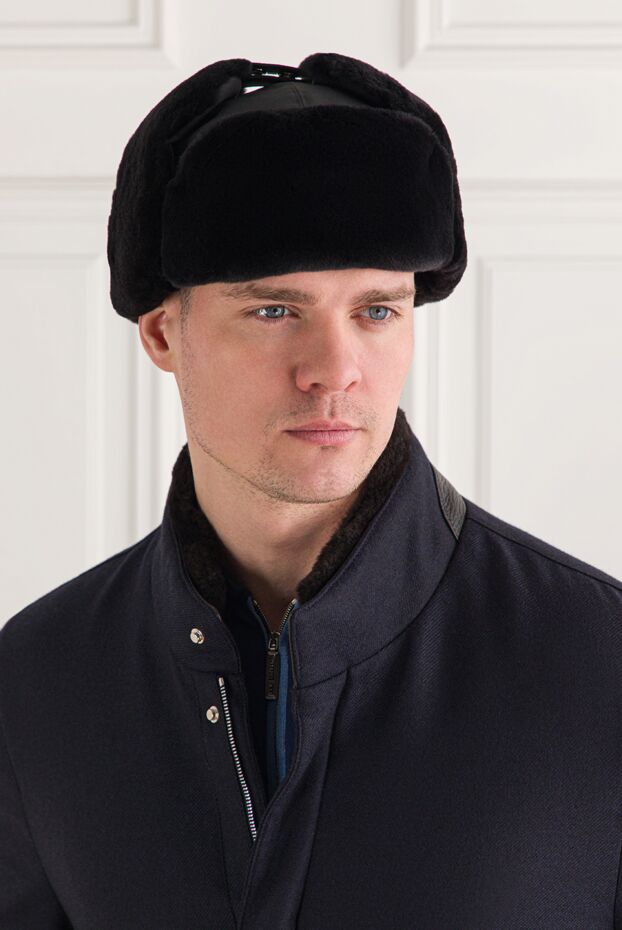 Enrico Mandelli men's black winter hat with earflaps 193155 - photo 2
