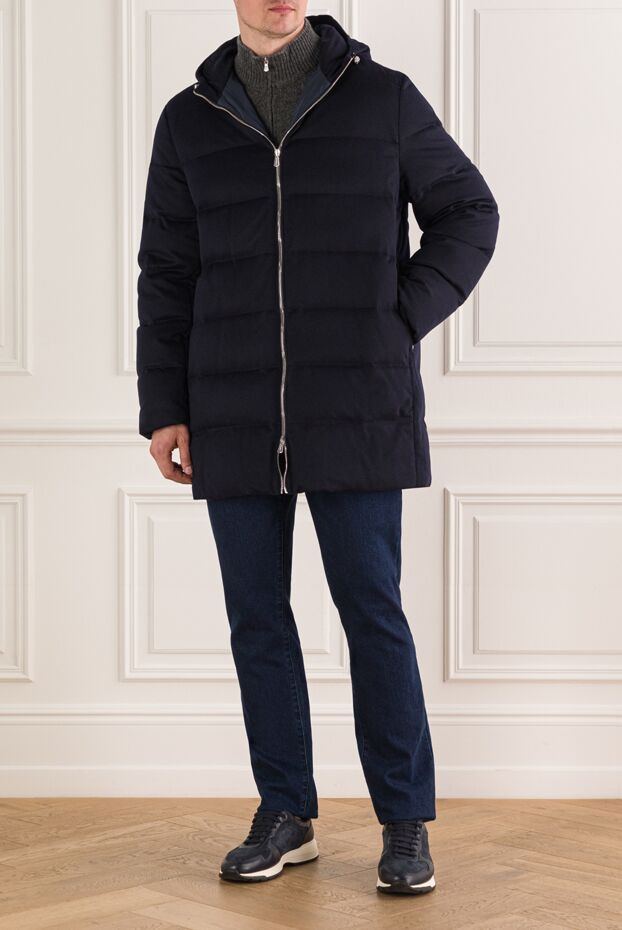 Enrico Mandelli men's dark blue cashmere down jacket with a hood 193191 - photo 2