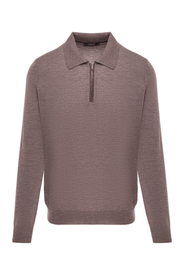 Zilli men's brown long sleeve polo shirt with zip closure 193215 - photo 1