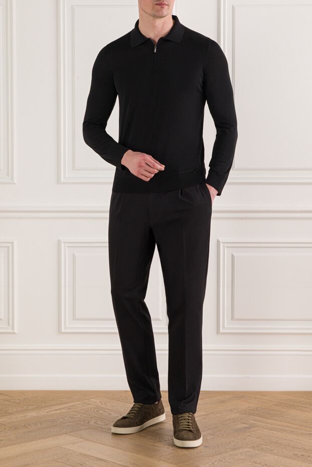 Zilli men's long-sleeved knit polo shirt black 193219 - photo 2
