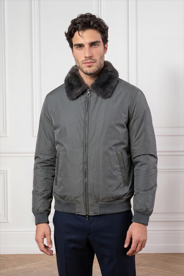 Seraphin men's gray fur-lined bomber jacket with a turn-down collar 193270 - photo 1