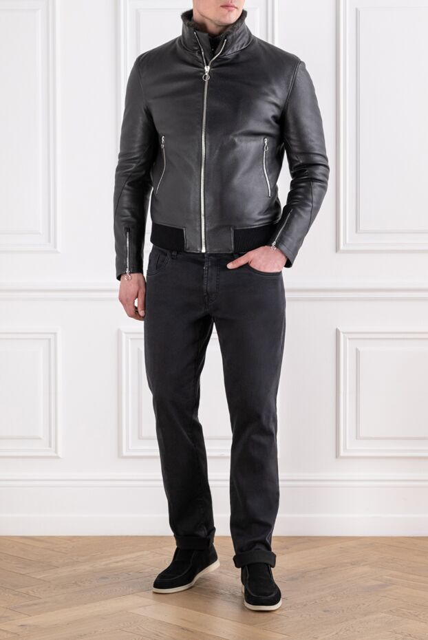 Seraphin black leather bomber jacket with fur collar 193271 - photo 2