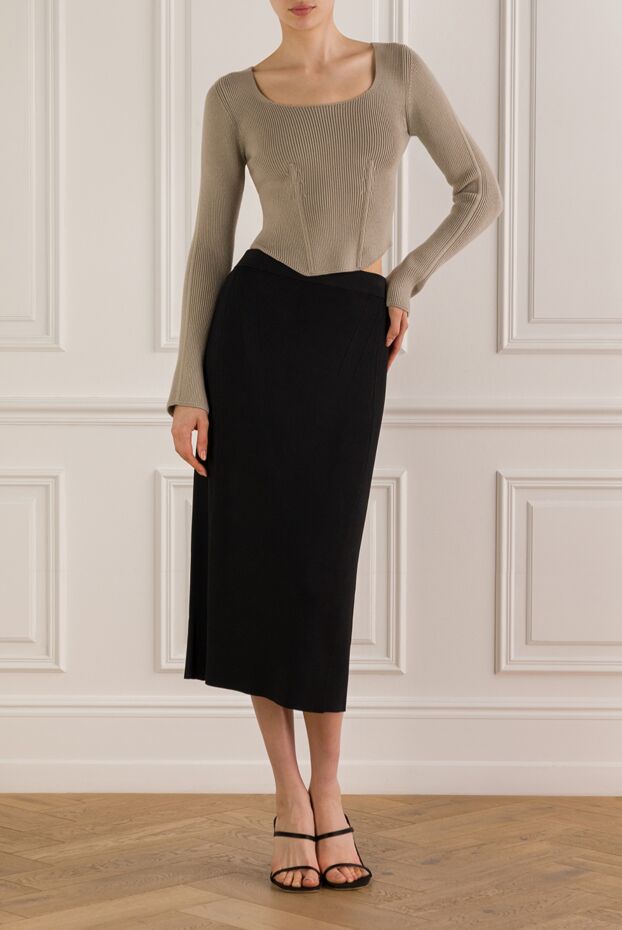 Alaia beige long sleeve ribbed wool top 193298 - photo 2