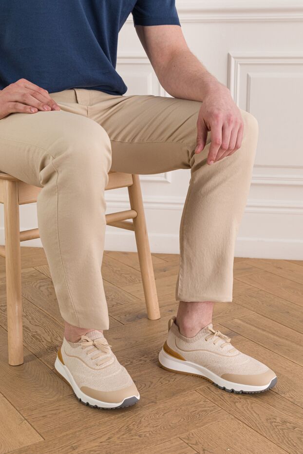 Brunello Cucinelli men's knit runners sneakers made of knit material with a contrast sole 193365 - photo 3