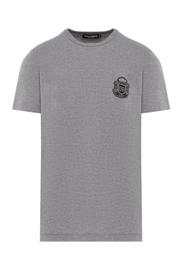 Dolce & Gabbana футболка серая из хлопкового джерси с геральдической вышивкой dg 193377 - фото 1