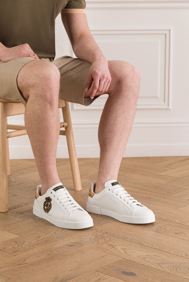 Dolce & Gabbana men's portofino white calfskin nappa leather sneakers 193386 - photo 2