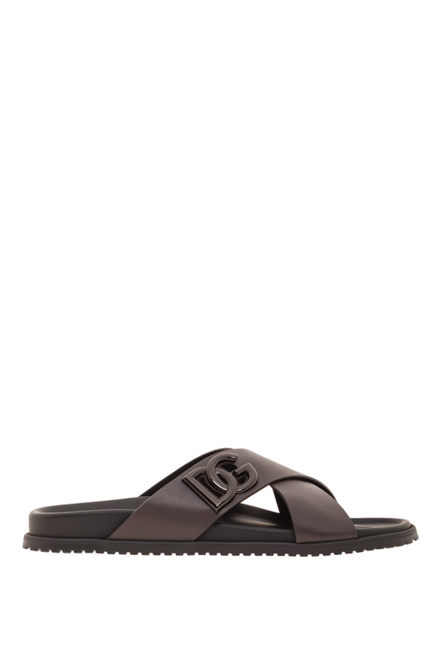 Dolce & Gabbana brown leather crossover strap slides with logo 193388 - photo 1
