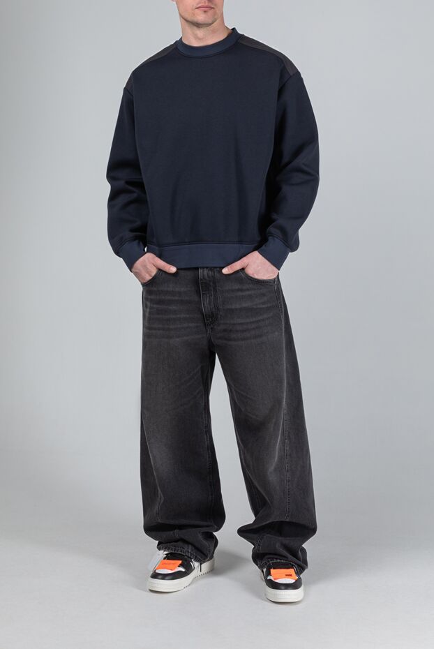 Men's dark blue sweatshirt with matching shoulder panels - photo 2