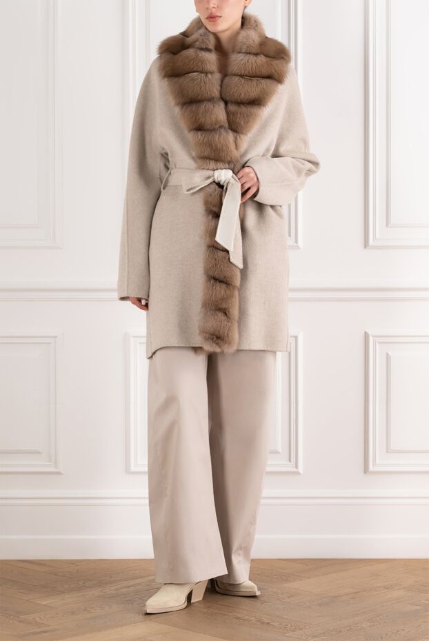 FG Furs beige cashmere coat with luxurious sable fur trim 193453 - photo 2