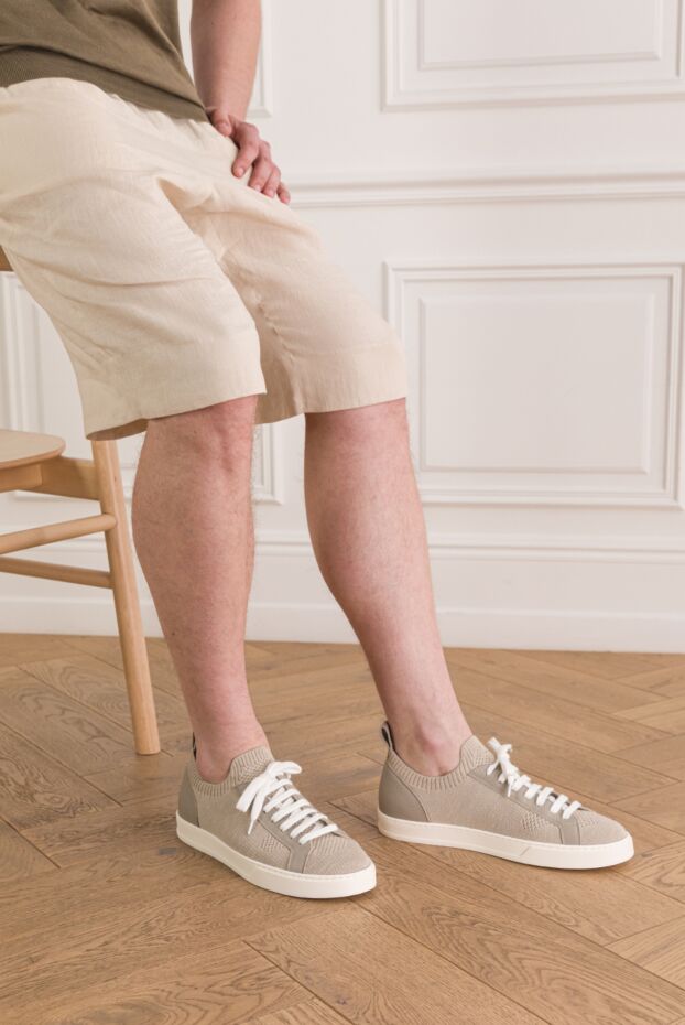 Doucal`s men's gray casual sneakers made of textile and leather 193462 - photo 2