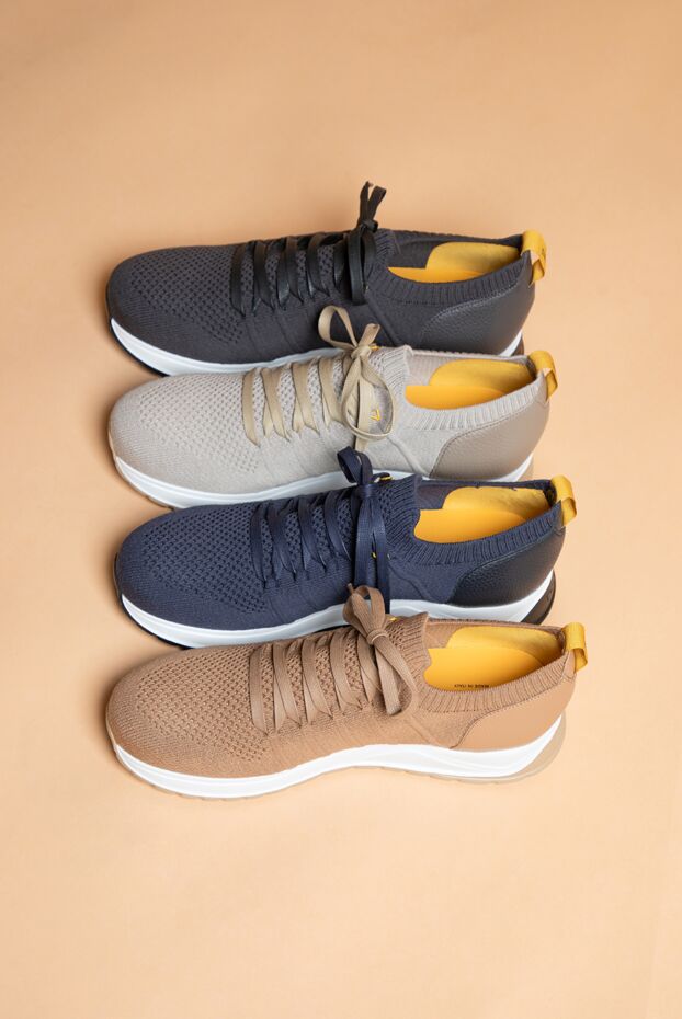 Doucal`s beige men's sneakers made of knitted fabric and leather 193463 - photo 2