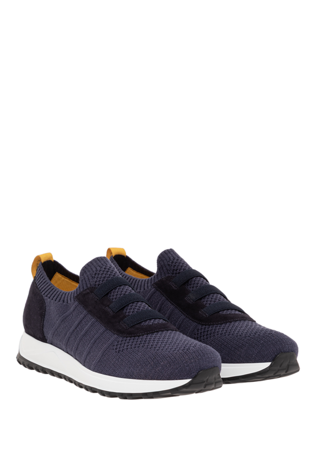 Doucal`s men's blue sneakers made of knitwear and genuine suede 193470 - photo 3