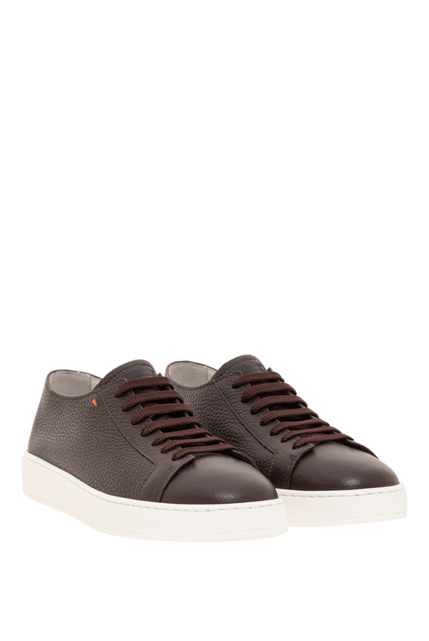 Santoni таза ерлерге арналған қоңыр былғары кроссовкалар 193505 - фото 3