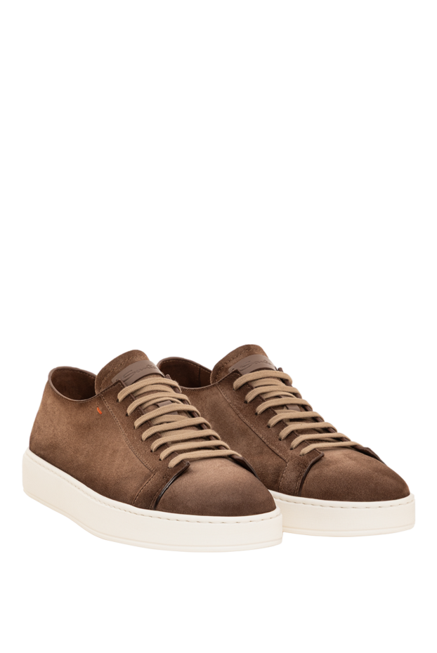 Santoni ақ табаны бар ерлерге арналған қоңыр замша julien кроссовкалары 193506 - фото 3