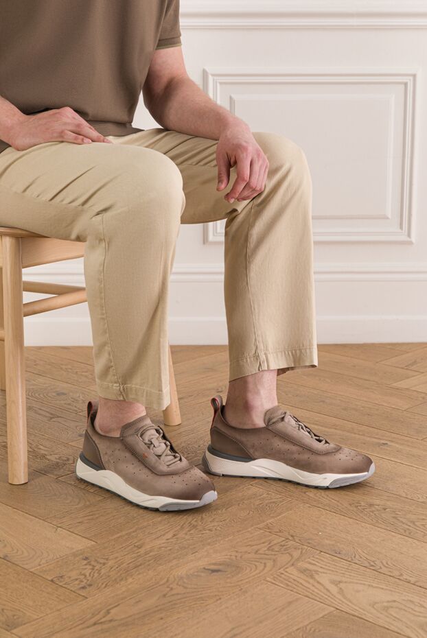 Santoni ерлерге арналған innova бежевый түсті, жоғары сапалы нубуктан жасалған кроссовкалары 193524 - фото 2