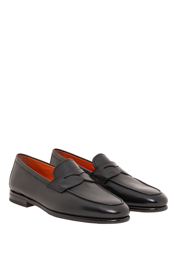 Santoni men's black carlo penny loafers with a subtle glossy finish 193526 - photo 3