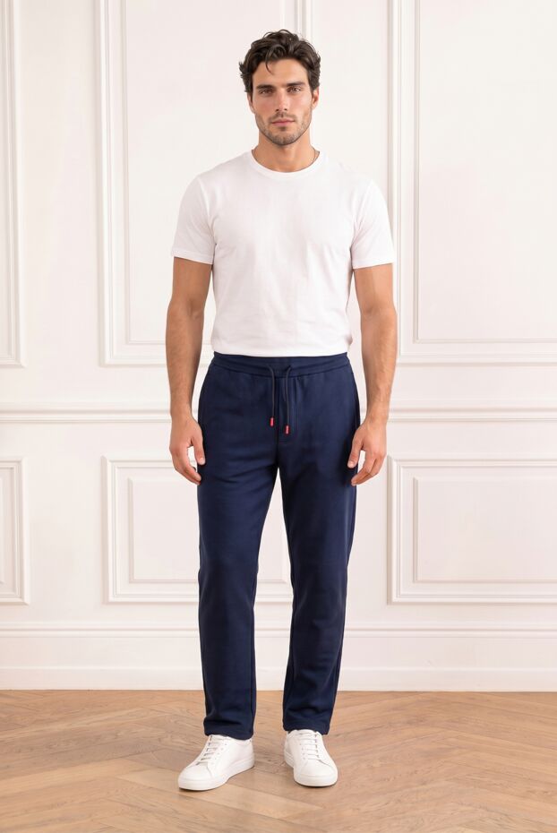 Kiton ерлерге арналған көк түсті мақтадан тігілген кең аяқты спорттық шалбар 193530 - фото 2