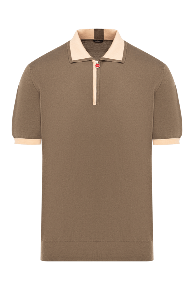 Kiton мужское трикотажное поло цвета хаки с контрастным воротником на молнии 193533 - фото 1