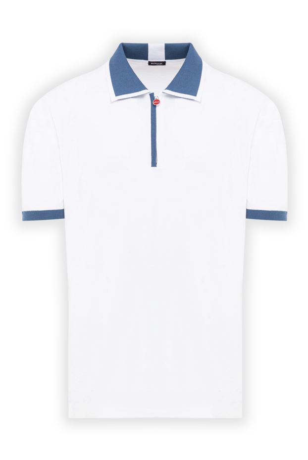 Kiton мужское белое поло с контрастной синей отделкой на молнии 193535 - фото 1