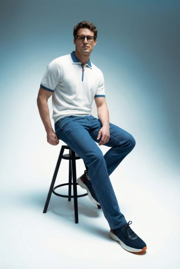 Kiton men's white polo shirt with contrasting blue zip trim 193535 - photo 2