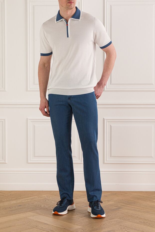Kiton men's white polo shirt with contrasting blue zip trim 193535 - photo 3