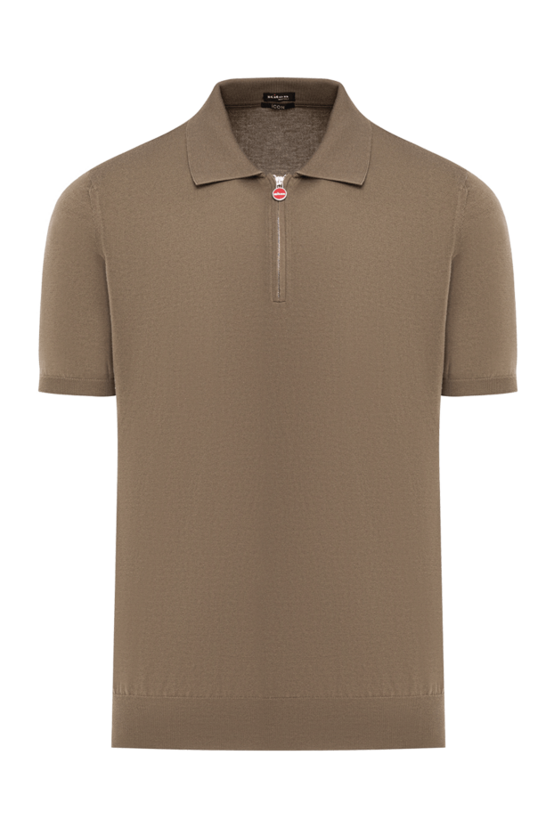 Kiton мужское трикотажное поло из хлопка в цвете хаки на молнии 193539 - фото 1