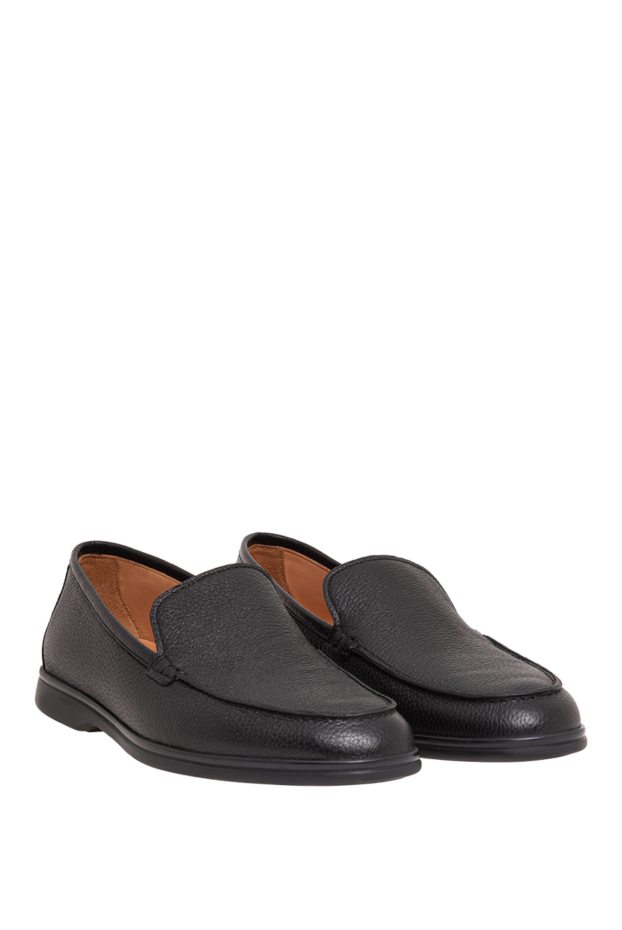 Cesare di Napoli men's black leather loafers with dark soles 193665 - photo 3