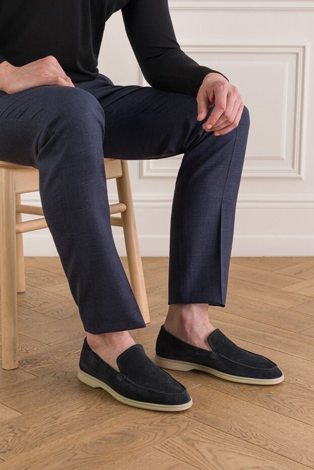 Cesare di Napoli men's dark blue suede loafers with a white sole 193666 - photo 2