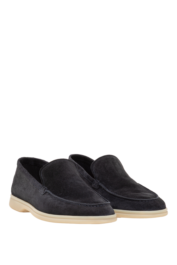 Cesare di Napoli men's dark blue suede loafers with a white sole 193666 - photo 3