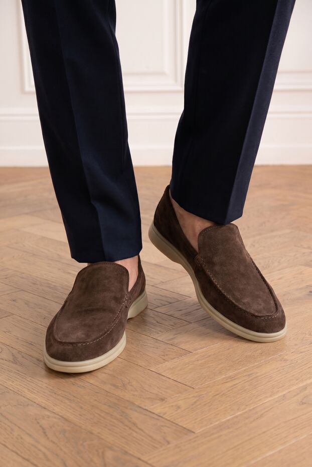 Cesare di Napoli men's brown suede loafers with light soles 193678 - photo 2