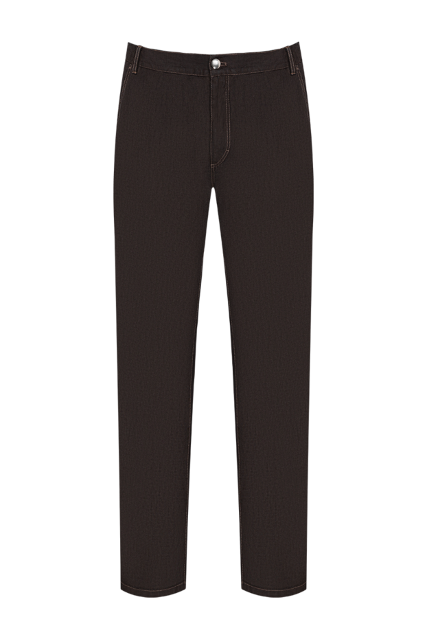 Zilli men's brown linen straight-leg trousers with pocket embroidery 193698 - photo 1