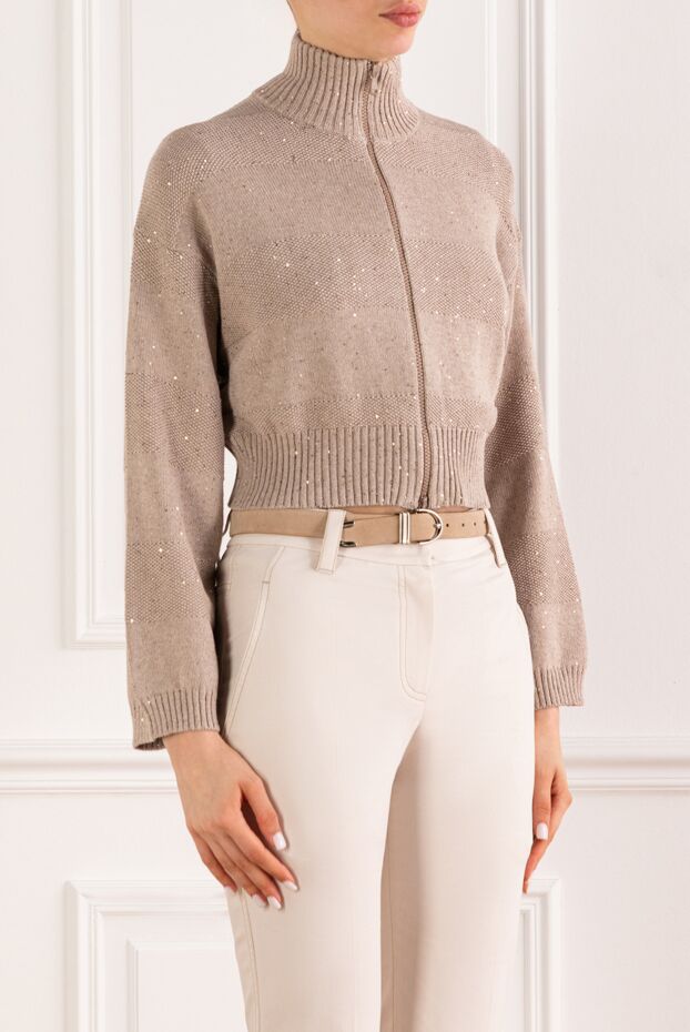 Brunello Cucinelli әйелдерге арналған қысқа жолақты кардиган, биік тік жағасы бар 193715 - фото 3