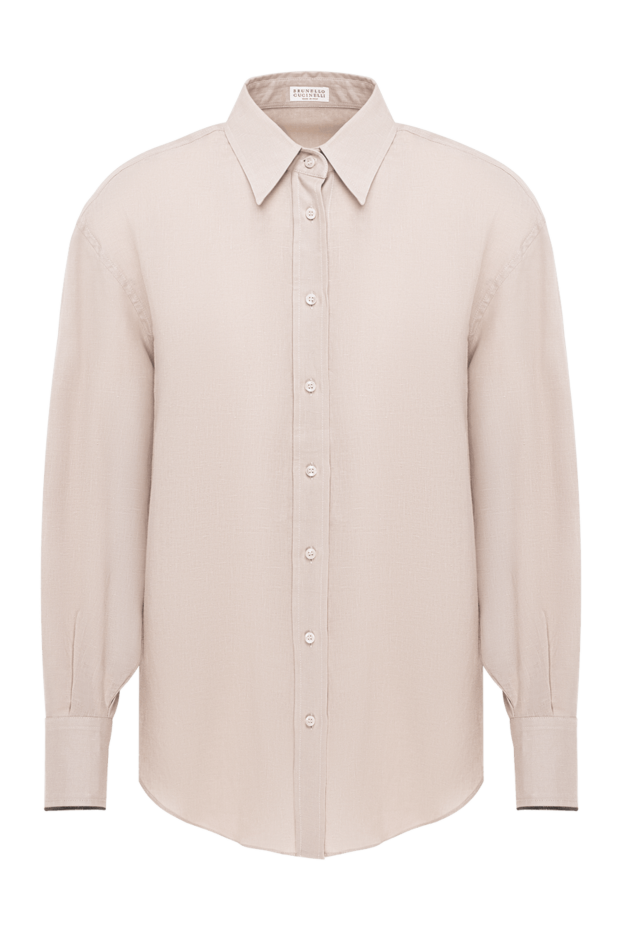 Brunello Cucinelli қарапайым кесіндісі бар әйелдерге арналған бежевый зығыр матадан жасалған жейде 193718 - фото 1