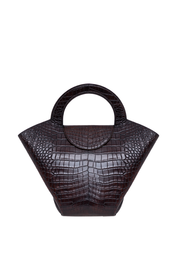 Bottega Veneta қою қоңыр түсті, қолтырауын бедерімен безендірілген әйелдерге арналған қуыршақ сөмкесі 193726 - фото 1