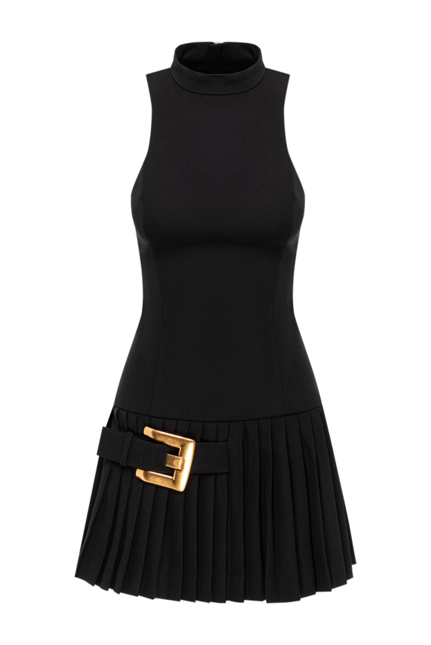 Balmain black fitted mini dress with a stand-up collar made of wool 193727 - photo 1