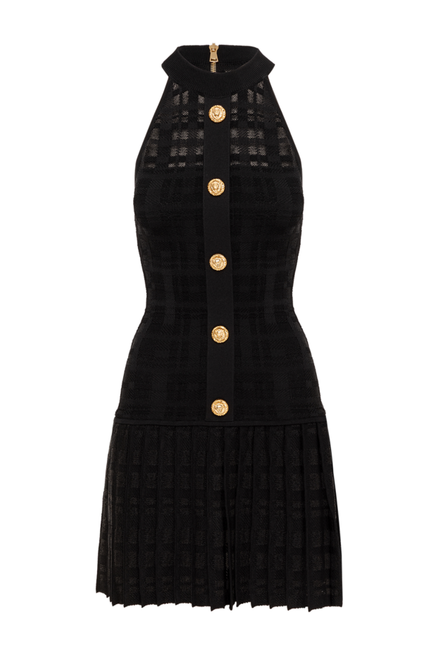 Balmain бүрмелі шотланд өрнегі және алтын түймелері бар қара мини көйлек 193728 - фото 1