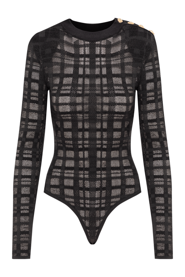 Balmain жаккард тоқылған өрнегі бар мөлдір джерсиден тігілген қара түсті әйелдерге арналған боди 193731 - фото 1