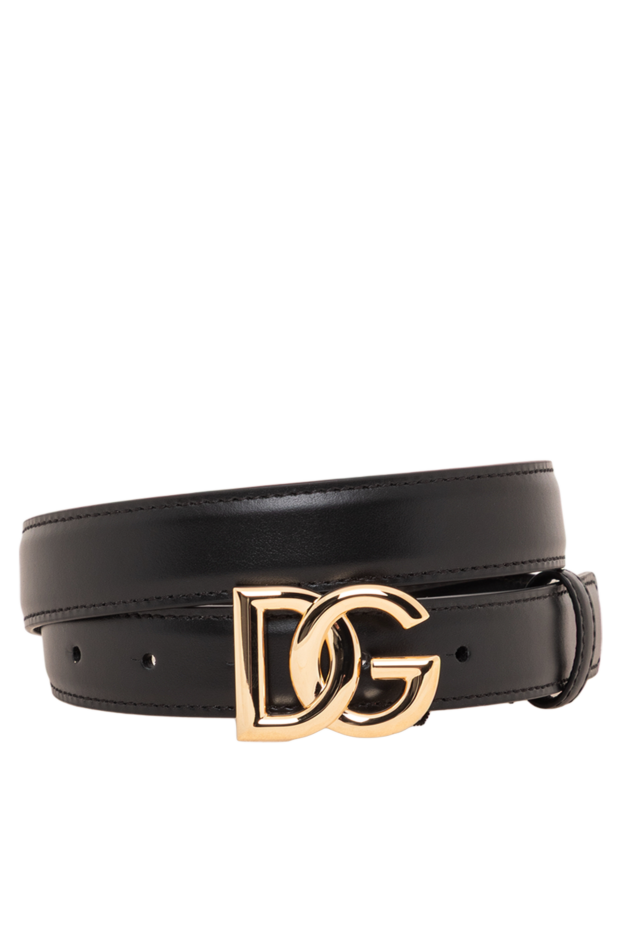 Women's black calfskin belt with DG logo - photo 1