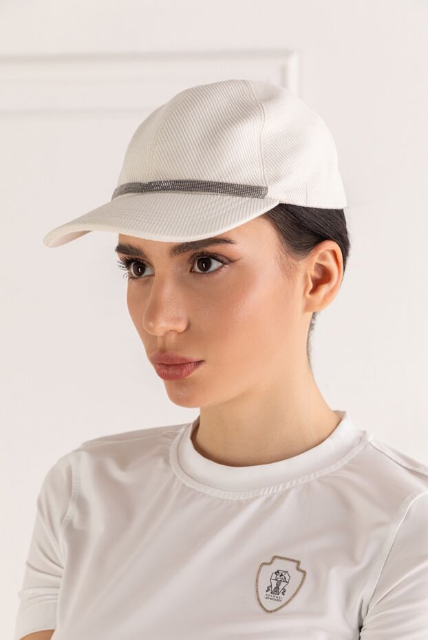 Brunello Cucinelli white baseball cap with silver trim made from a cotton and linen blend 193753 - photo 2